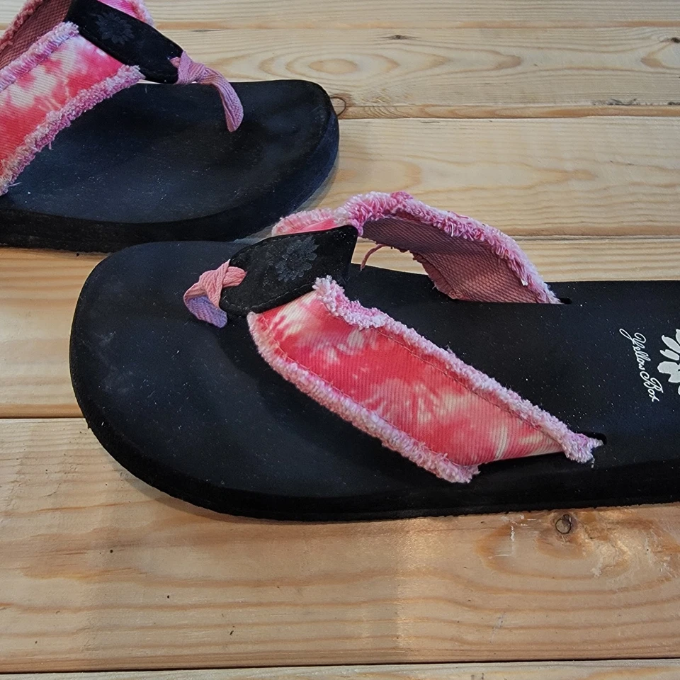 Chanclas chanclas sin cordones zapatos planos tie dye rosa caja amarilla Atenas talla 8 zapatos Foto 3 de 4