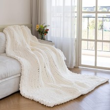 Chunky Knit Blanket - Luxury Soft Cozy 50  60 Throw Blanket,100 Woven Blank...
