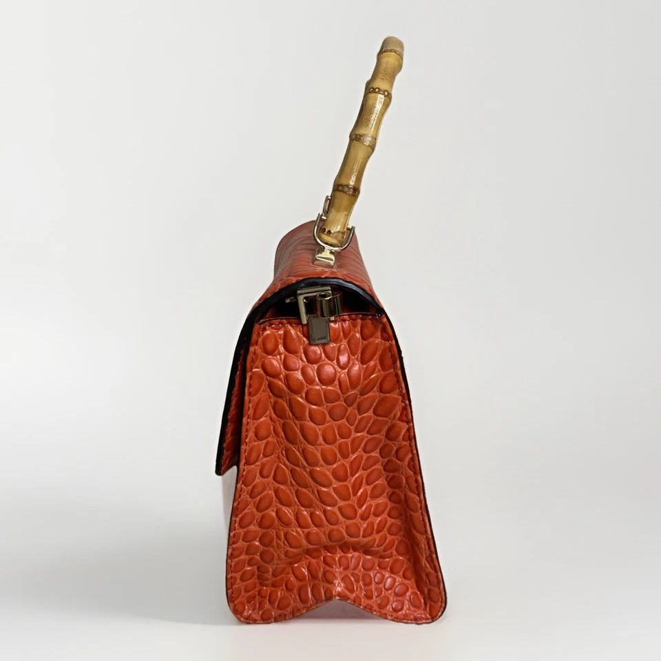 Bolso de mano Kate Spade cocodrilo en relieve mango de bambú naranja con correa para el hombro Foto 3 de 4