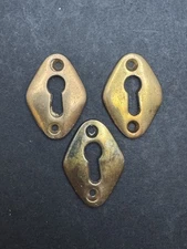 3 Small Heavy Antique Brass Rounded Diamond Skeleton Key Hole Plate Escutcheons