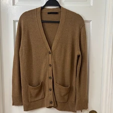 Jenni Kayne M Cashmere Wool Cardigan Sweater Patch Pockets Camel Quiet Luxury