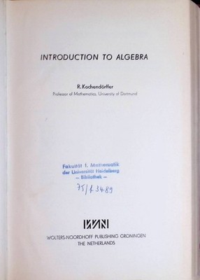 Introduction to Algebra Rudolf, Kochendörffer: