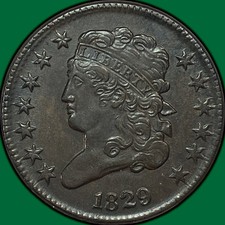 1829 Classic Head Half Cent Choice Almost Uncirculated AU+ Coin #32902