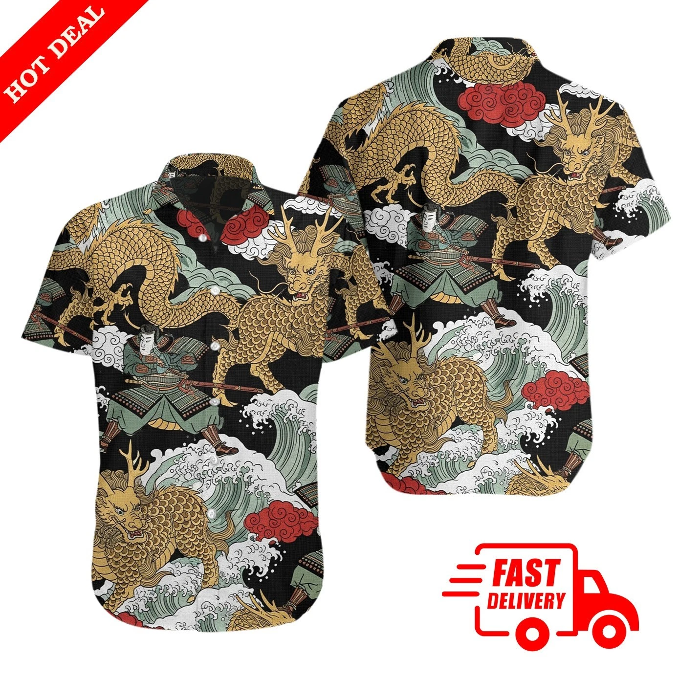 Japanese Samurai Dragon Men Hawaiian Shirt Black Aloha Button Down Summer Beach
Opens in a new windo