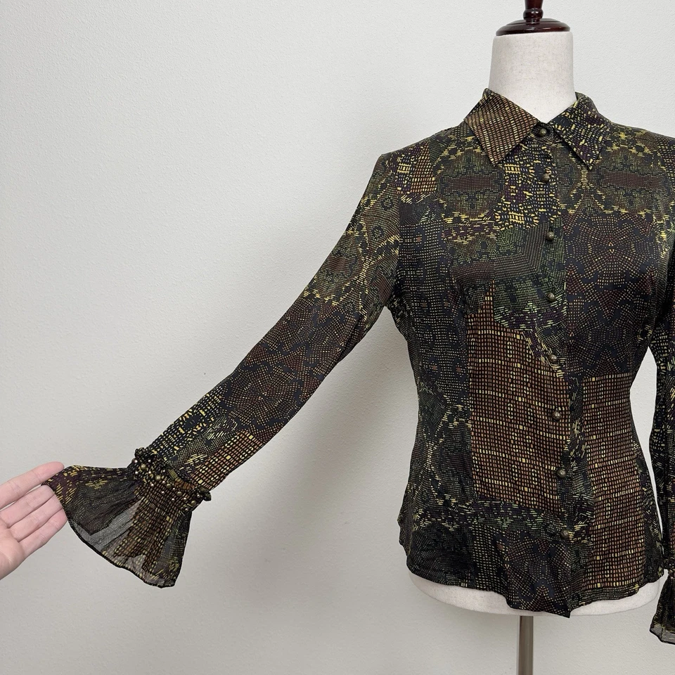 Top abstracto de colección años 90 para mujer 2 cuentas de seda verde hada grunge caprichoso funky Foto 4 de 4