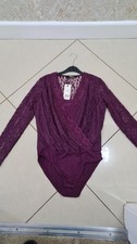  Jane Norman lace crossover maroon purple red ballerina bodysuit leotard size 14