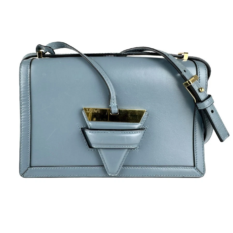 Loewe — Auth LOEWE Barcelona Shoulder Bag Blue Leather/Goldtone - z8996