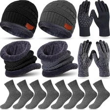 10 Pieces Winter Hat Beanie Scarf Touch Screen Gloves and Sock Set Slouchy Knit