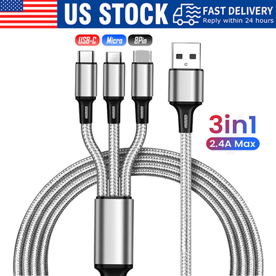 #ad 3in1 Fast USB Charging Cable Universal Multi Function iPhone 17 Charger Cord lot $42.88