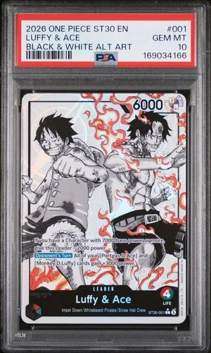 2026 One Piece ST30 Black & White Starter Deck Alt Art Luffy & Ace PSA 10 IM1