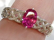 Pink Lab Sapphire Size 7.25 Ring 925 Sterling Silver 1ct USA Made Braid