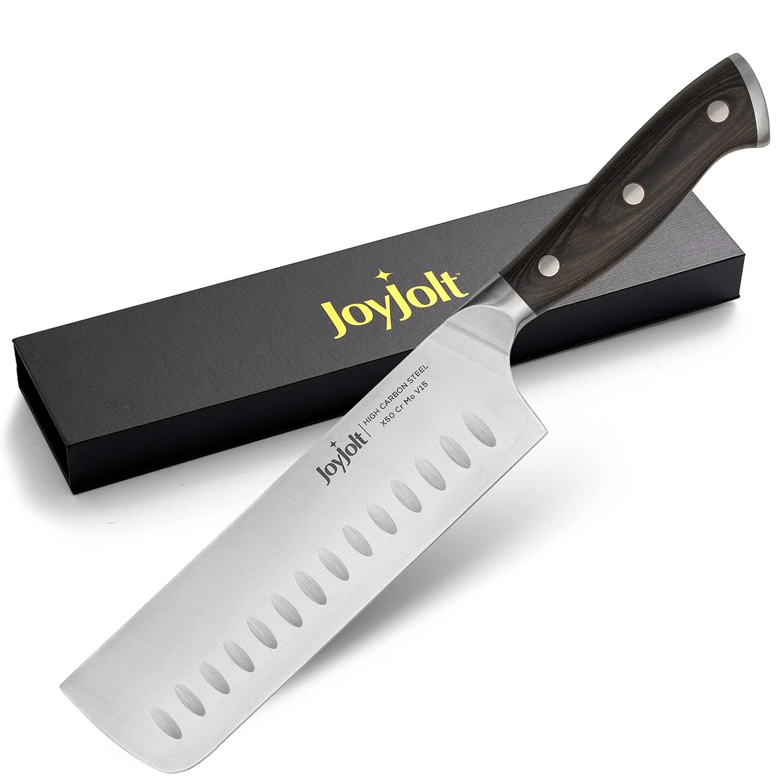 JoyJolt 7” Nakiri Knife. High Carbon x50 German Steel Kitchen Knife – Magnetic