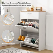 Modern Shoe Storage Cabinet with 2 Flip Drawers & Drop-Down Door for Entryway