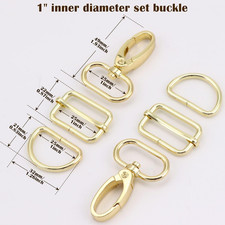 Purse Hardware for Bag Making 1 Inch D Ring 18 Pcs Gold Swivel Clasp Snap Hoo...