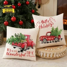 Red Truck Christmas Decor Outdoor Christmas Throw Pillow Covers 18X18 for Home C