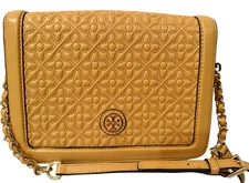 TORY BURCH BRYANT Quilted Yellow Leather Snap Closure Crossbody Shoulder Bag EUC