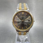 Seiko Watch Men 33mm Silver Dial Two Tone Round Date V732-0269 New Battery