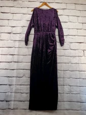 RALPH LAUREN Shift Dress Womens 4 Maxi Cold Shoulder 3/4 Sleeve Button Purple