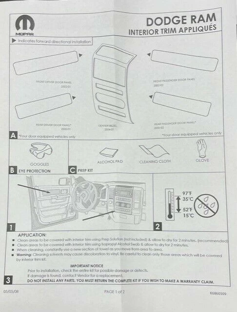 ПОДХОДИТ ДЛЯ 2009-2012 RAM DODGE 1500 2500 ДВЕРИ АППЛИКАЦИЯ НАБОР 82210954AB - НОВЫЙ OEM - Изображение 3 из 4