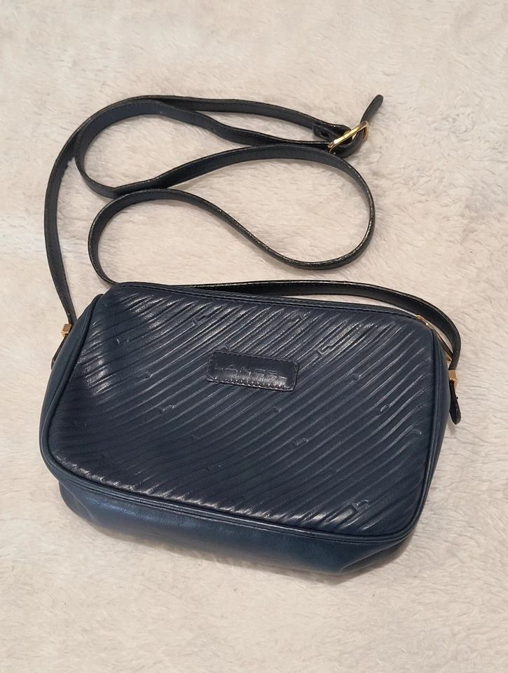 Bolso Bandolera Cámara Vintage Lancel Paris Azul Marino Rayas Cuero Hecho en... Foto 4 de 4