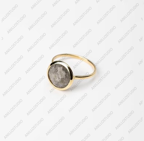 14k Yellow Gold Natural Labradorite Promise Solitaire Ring Ring Size 7 - Picture 5 of 8