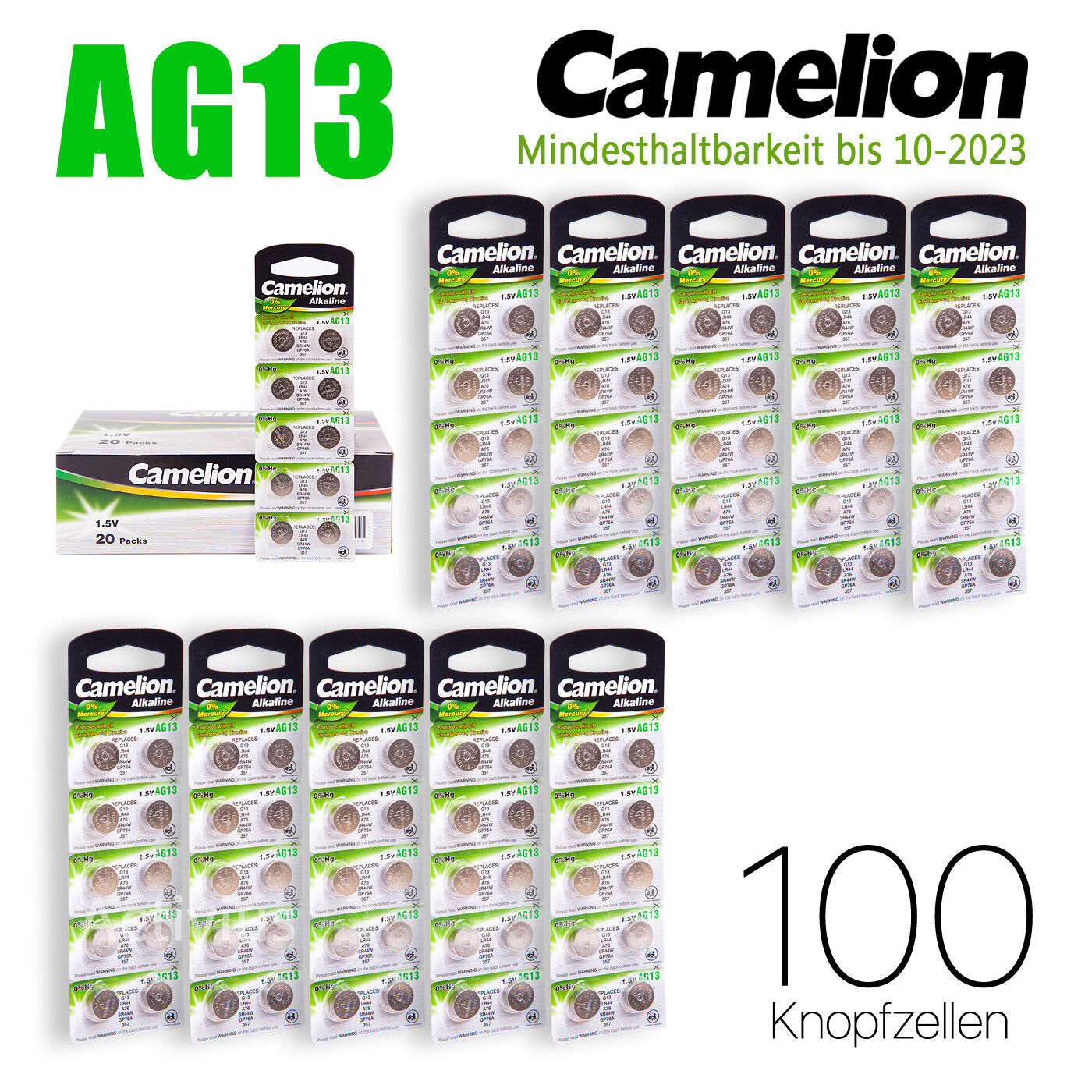 Thumbnail - 100x Camelion Ag13 357 Lr44 A76 V13ga G13 Sr44w Gp76a Mhd Bis 10.2027