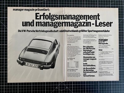 Porsche 911 Carrera 2.7 manager magazin Original 1973 Vintage Werbung Reklame
