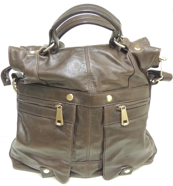 Andrew Marc Brown & Gold-tone Detail Leather Shoulder Tote Cross Body Purse Andrew Marc Brown & Gold-tone Detail Leather Shoulder Tote Cross Body Purse