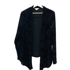 Zoa Black Velvet Burnout Open Cardigan Medium Light Lagenlook  Boho Goth Fairy