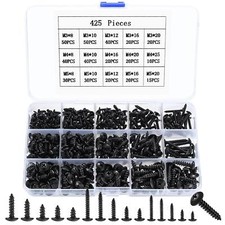 425 Large Round Head Self Tapping Screws, M3 M4 M5 Black Screws for Wood Screws