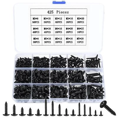 MYHONGLE 425 Large Round Head Self Tapping Screws, M3 M4 M5 Black Screws for Wood Screws