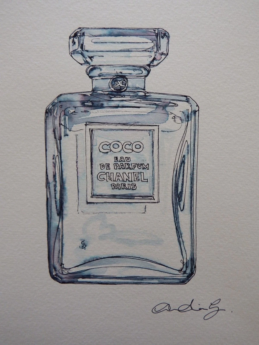 Original Pen & Ink Wash Drawing bottle of Coco Chanel Perfume