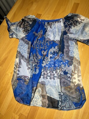 Bluse Royalblau  Muster leichtes Gewebe Boutique Ware M mit Unterstoff Viscose