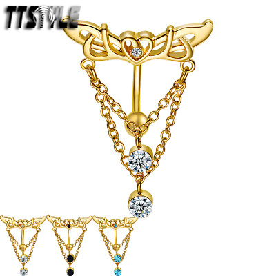 TTStyle Gold-Tone Reverse CZ Angel Wing Dangle Belly Button Ring Choose Colour 
