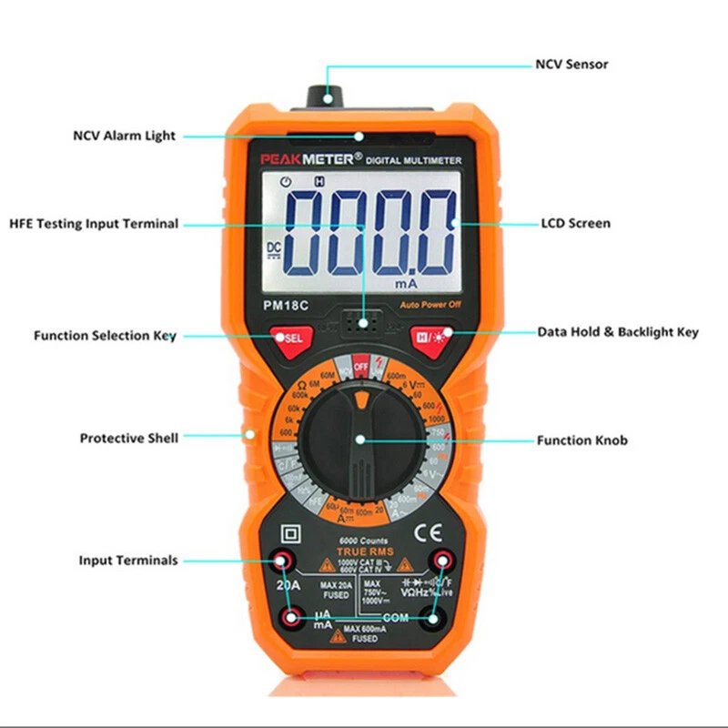 PM18C Digitalmultimeter DC AC NCV Multimeter Spannung Strom Tester - Bild 2 von 4