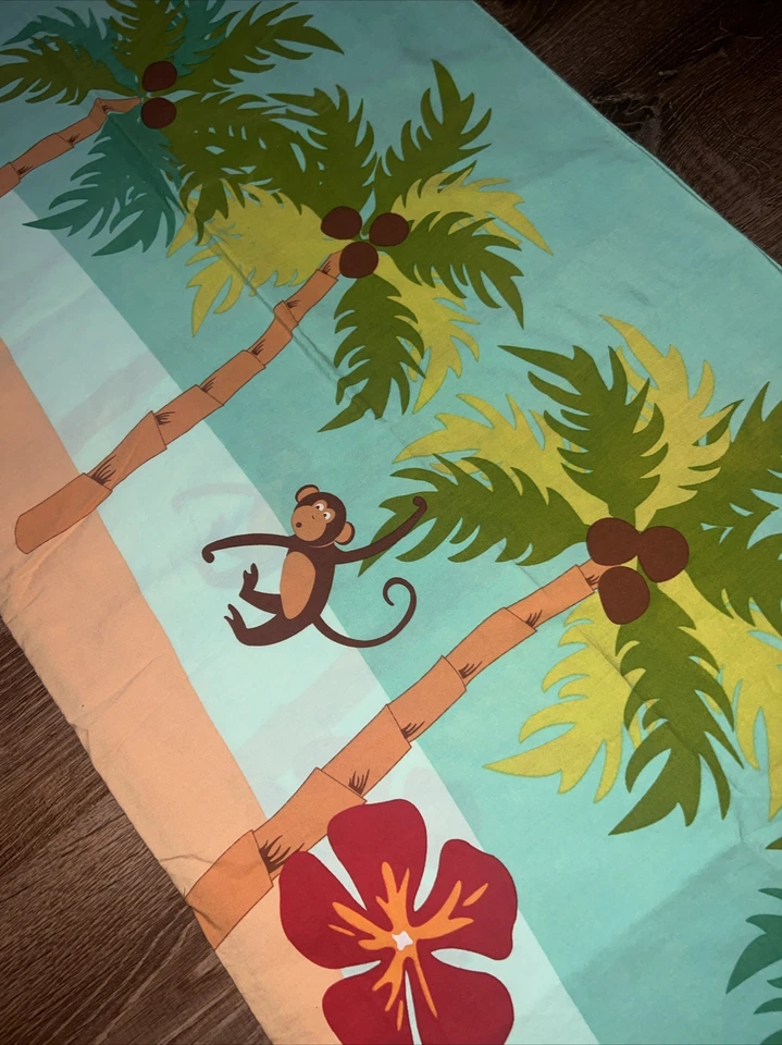 Monkey coconut tree floral bright king Set 2 pillow cases All Cotton Bedding VGC - Image 3 of 4