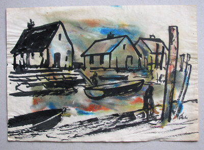 Harry Behr, 1907 - 1966 Hamburg. WATERCOLOUR VILLAGE LANDSCAPE, 1954 Signed