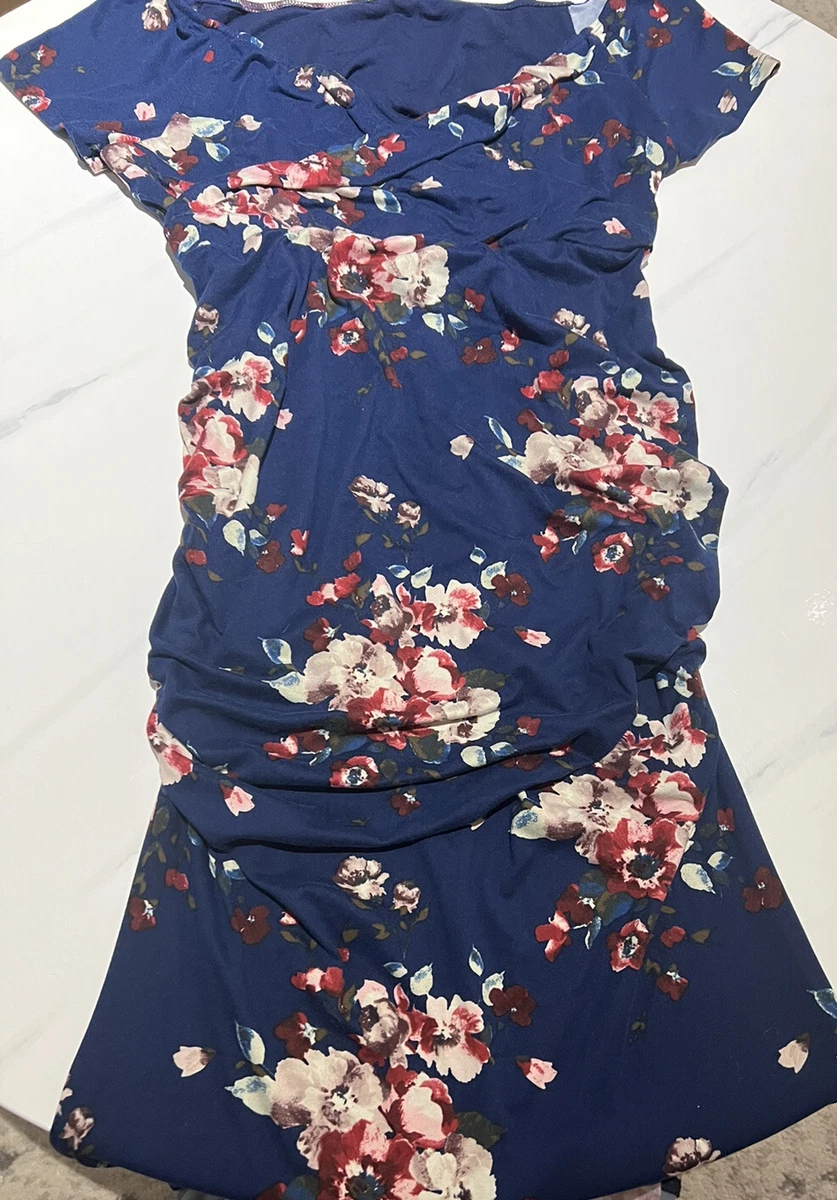 Pink blush top blue maternity dress
