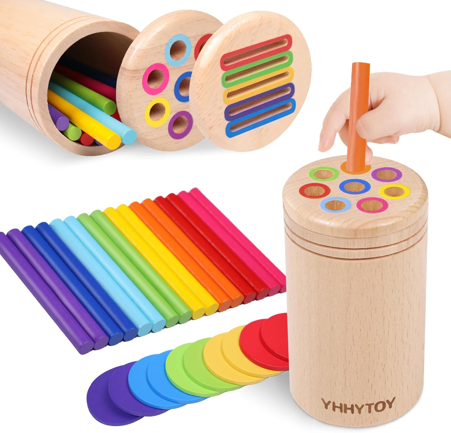 Montessori Wooden Color Sorting Toy for 3 Year Olds - Dual Play Learning Activity