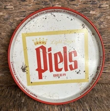 Vintage Piels Beer Metal Round Beer Tray 12” White Red Patena Bar Man Cave