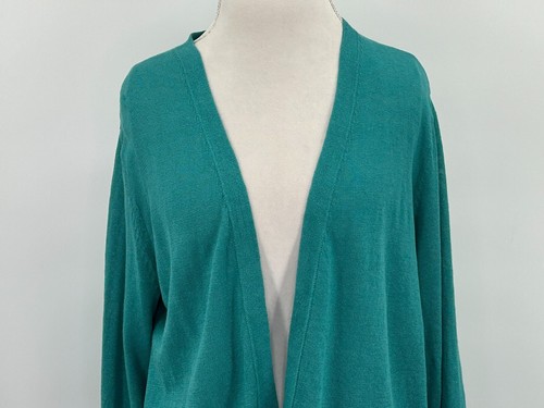 J Jill Cardigan Sweater Women's 1X Blue Linen Blend Open Front Layering Beachy - Picture 2 of 14