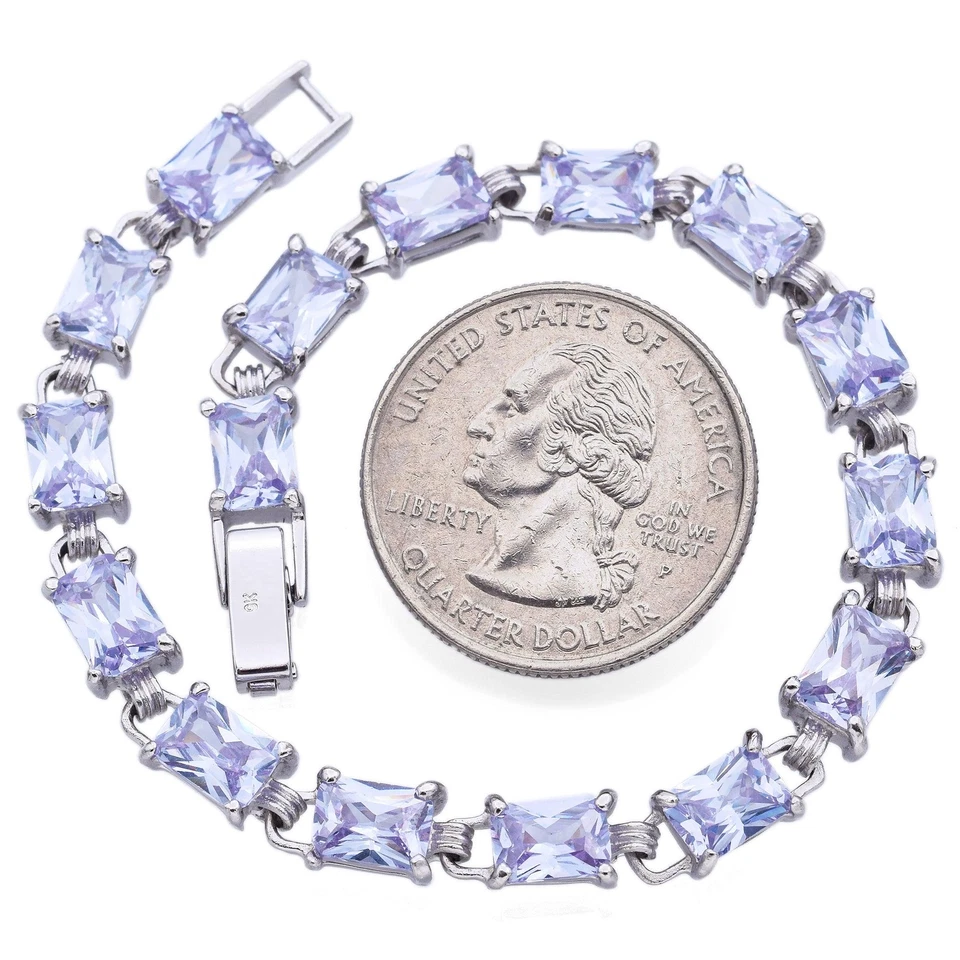 Brazalete de eslabones de tenis Estate de circonita cúbica púrpura corte esmeralda de oro blanco de 9 quilates Foto 4 de 4