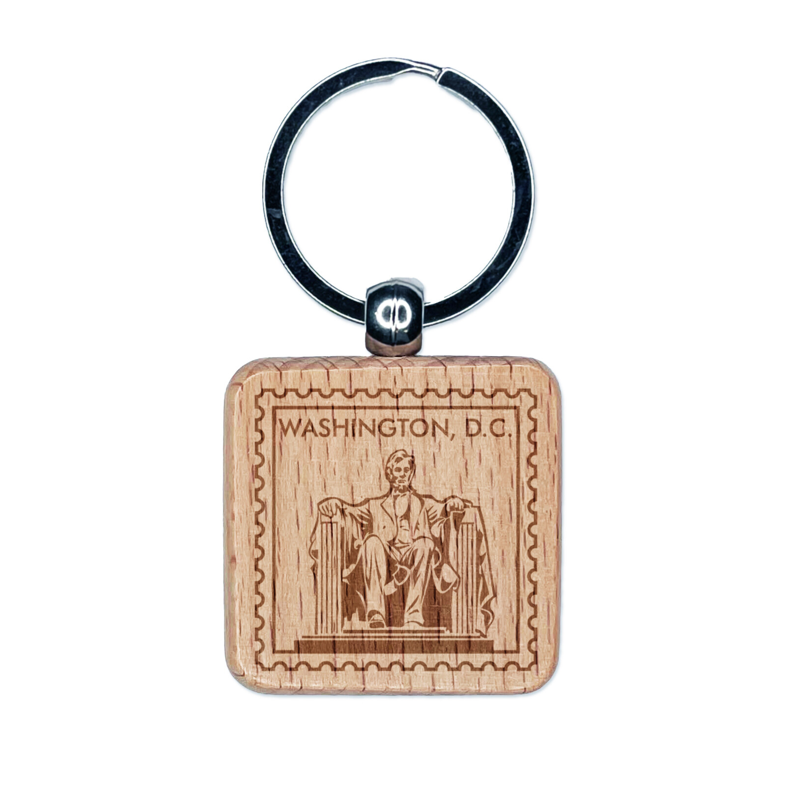 Lincoln Memorial DC Engraved Wood Keychain Charm Souvenir