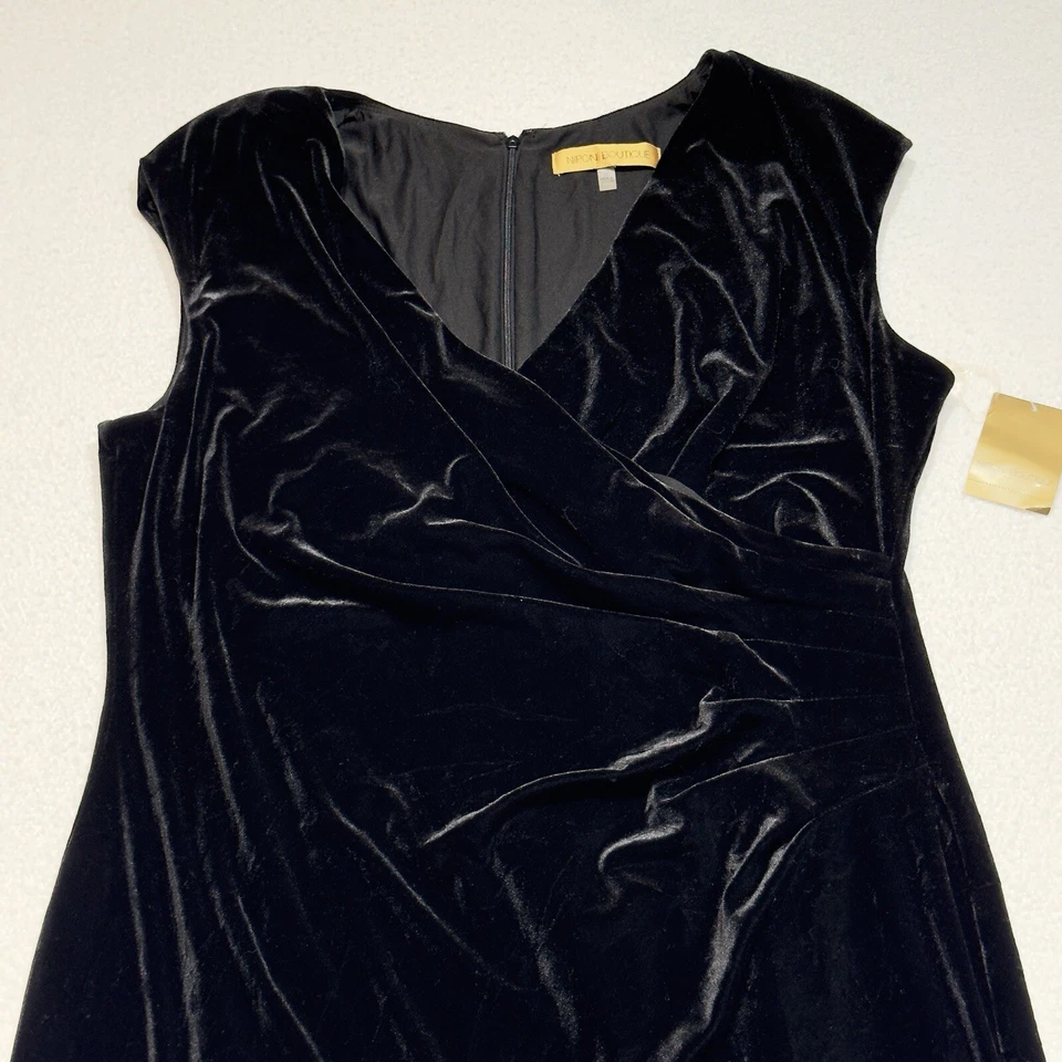 Новый с Ярлыками Nipon бутик женщин платье винтажный черный бархат искусственного надежном V шеи с подкладкой размер 18 - Изображение 2 из 4