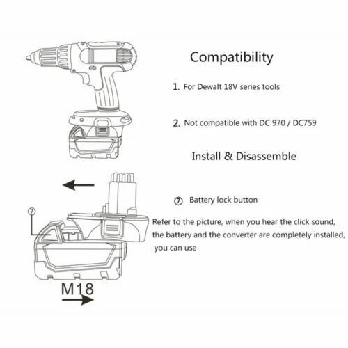 DCA1820 Converter For DeWalt 18V/20V MAX Slide XRP Battery Adapter DC9096 DCB200 - Picture 7 of 12