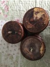 Salvaged Vtg Set Of Three Brown Solid Turn Wood Posts Navels Finials — photo 7