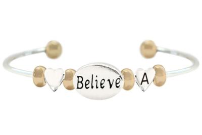 Custom Believe Oval Two Tone Gold Silver Cuff Bracelet Jewelry Choose Initial