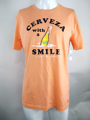 Life is Good Men S/S Crusher Lite Tee Cerveza With A Smile Orange