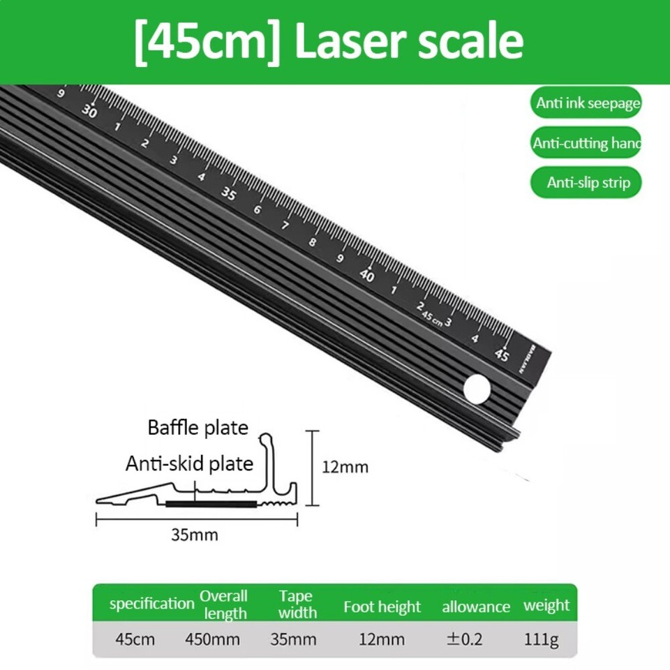 20/30/45cm Aluminum Alloy Protective Ruler Non-slip Woodworking Ruler ...