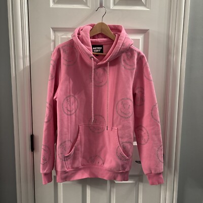 Retro Vert Pink Hoodie With Smiley Faces Size Small UK - Main Image